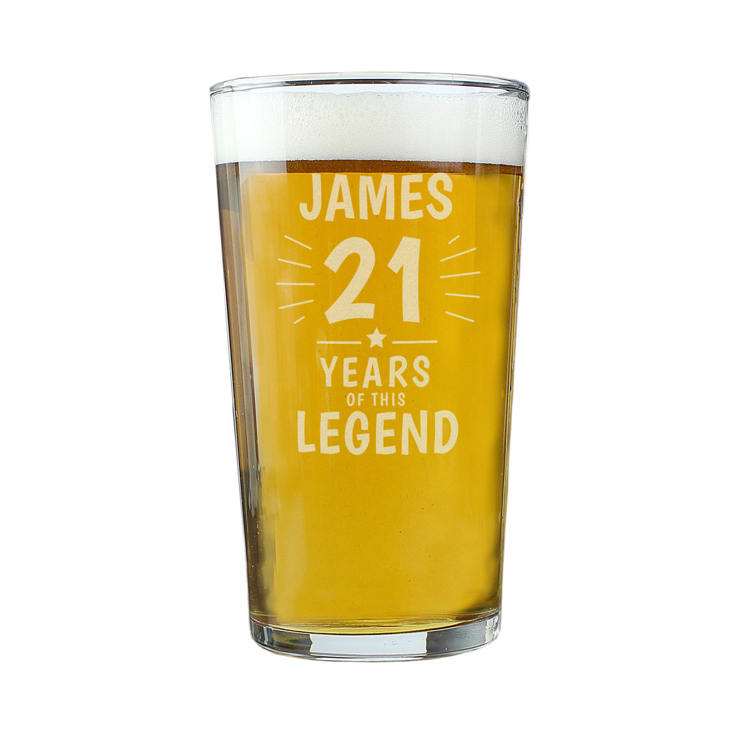 Personalised Years of This Legend Birthday Pint Glass for Birthday