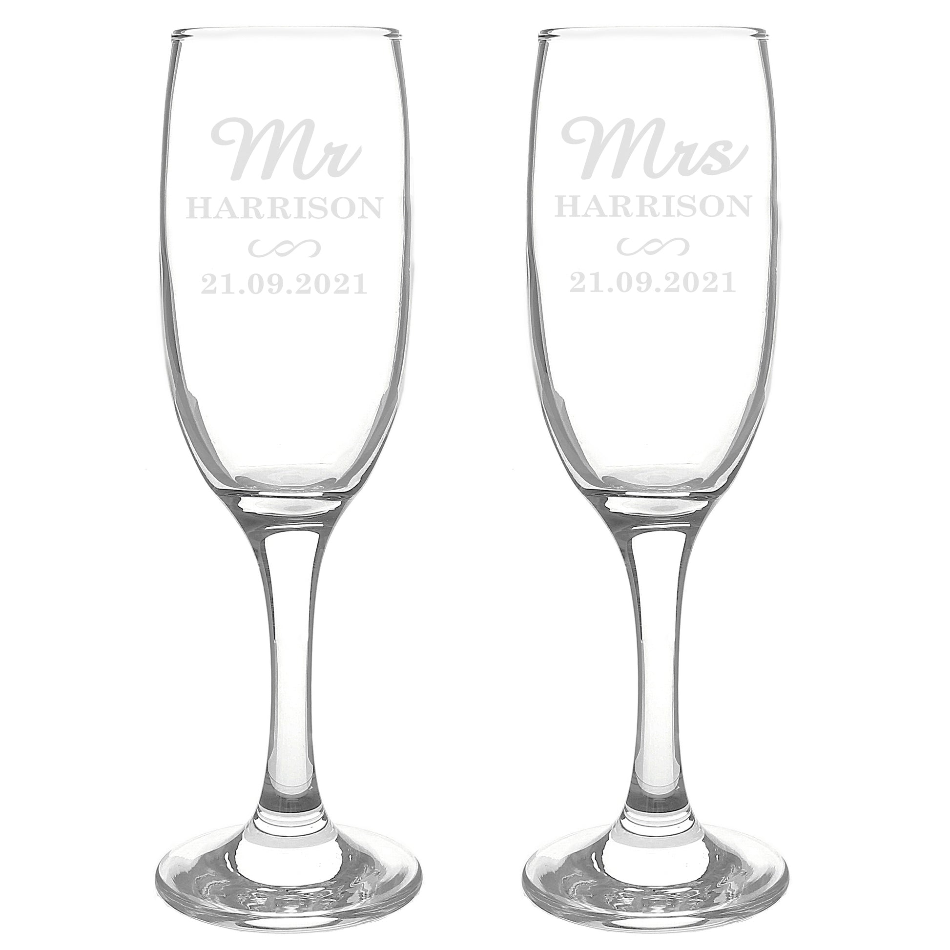 Personalised Mr & Mrs Pair of Flutes - Champagne Flute - Inspired Creative Gifts
