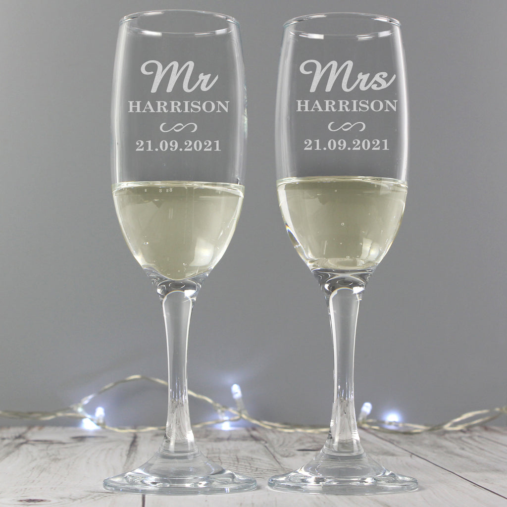 Personalised Mr & Mrs Pair of Flutes - Champagne Flute - Inspired Creative Gifts