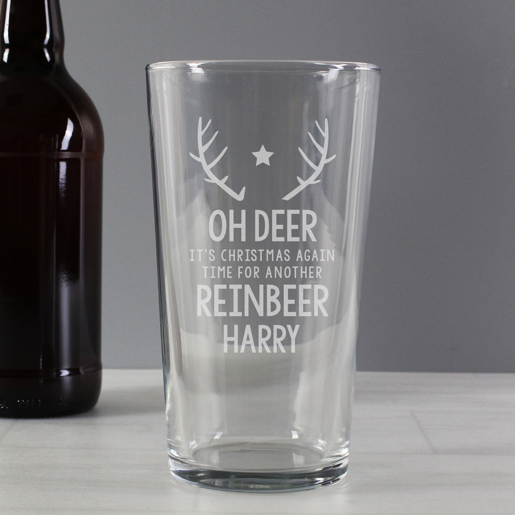 Personalised Time For A Reinbeer Pint Glass for Christmas