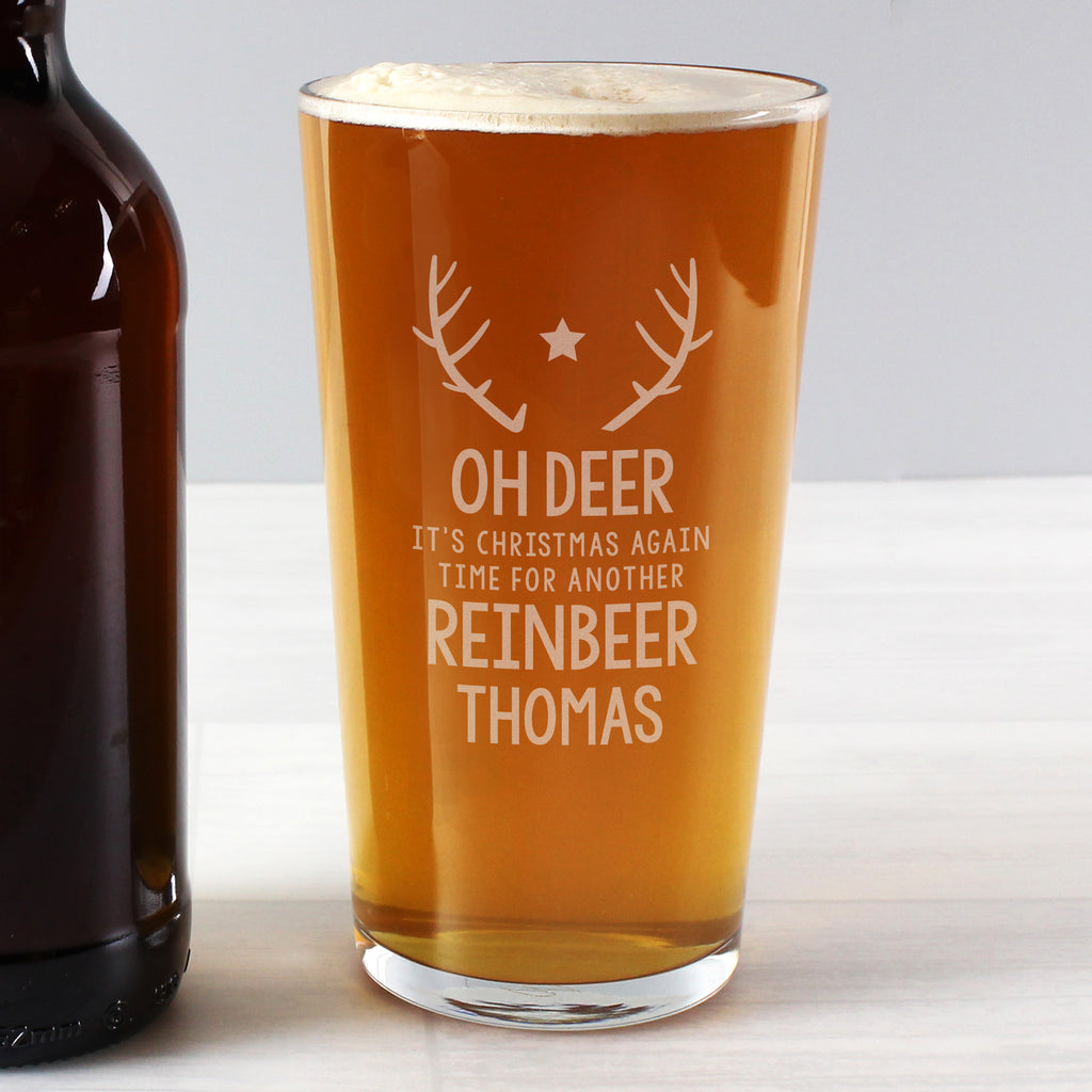 Personalised Time For A Reinbeer Pint Glass for Christmas