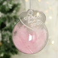Personalised Born In Pink Feather Glass Bauble With Heart Tag |  | Inspired Creative Gifts