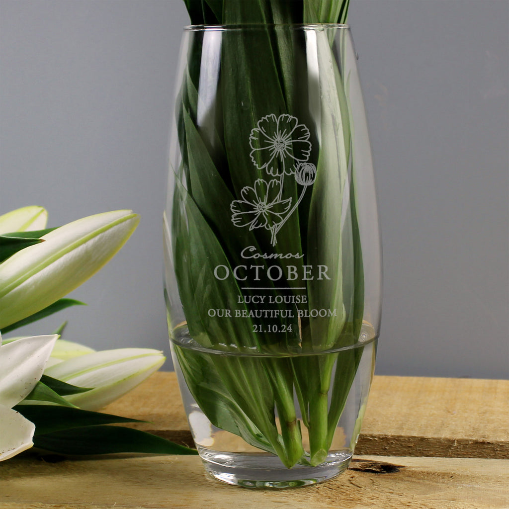 Personalised October Birth Flower Bullet Vase | Vases | Mother's Day Gift