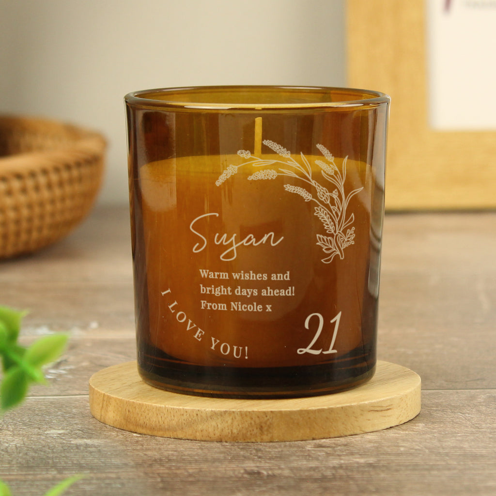Personalised Birthday Amber Glass Candle | Candles & Reed Diffusers