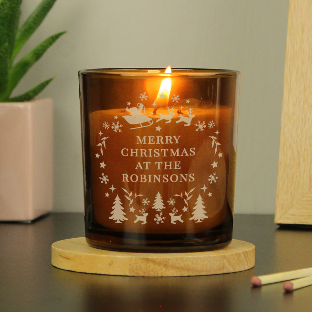 Personalised Engraved Christmas Amber Glass Candle | Candles & Reed Diffusers | Christmas Gift