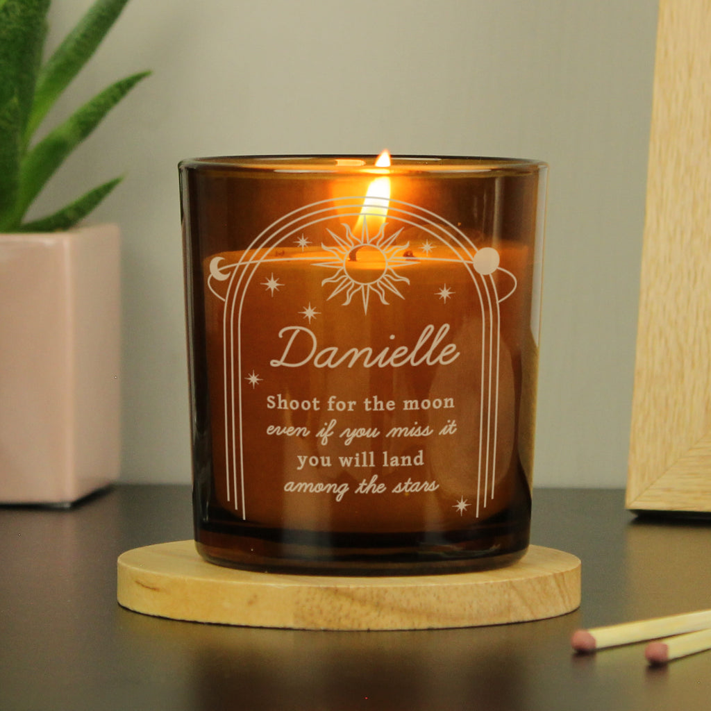 Personalised Celestial Amber Glass Candle | Candles & Reed Diffusers