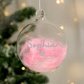 Personalised Pink Feather Silver Heart Glass Bauble |  | Inspired Creative Gifts