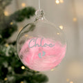 Personalised Pink Feather Silver Footprints Glass Bauble |  | Inspired Creative Gifts