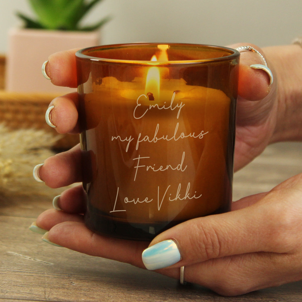 Personalised Engraved Message Amber Glass Candle | Candles & Reed Diffusers | Inspired Creative Gifts