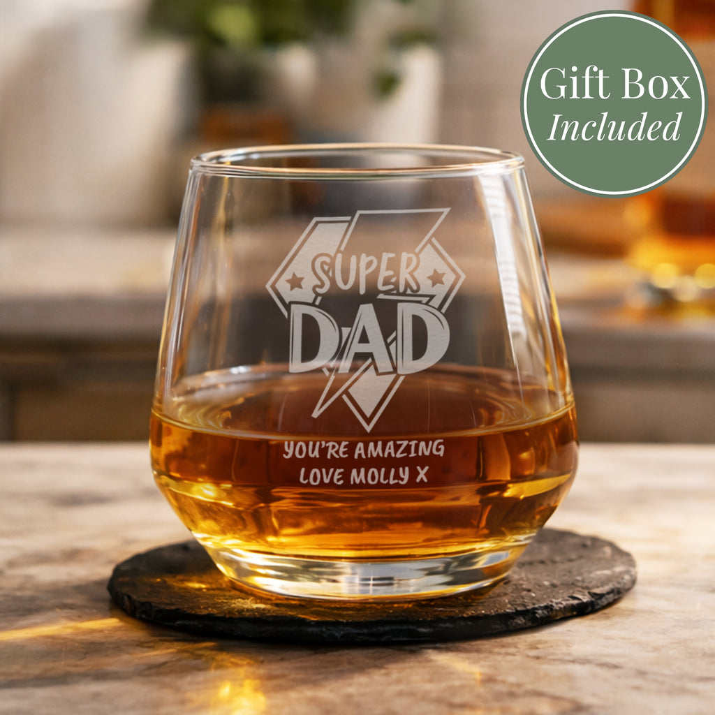 Personalised Super Dad Tumbler Glass | Gift for Him