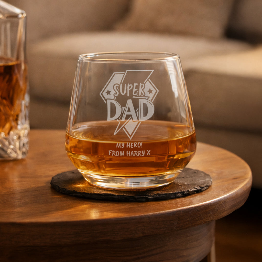 Personalised Super Dad Tumbler Glass | Gift for Him