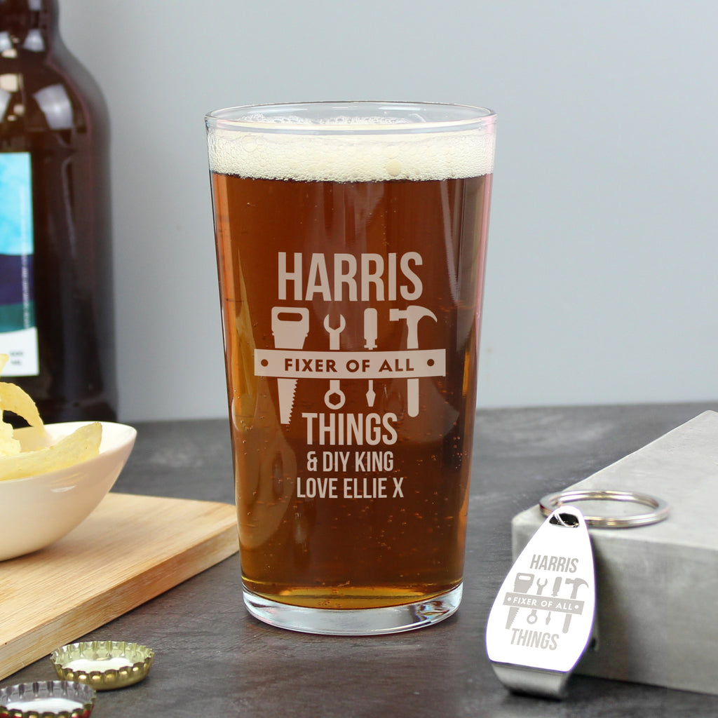 Personalised Fixer of All Things Pint Glass & Bottle Opener | Father's Day Gift