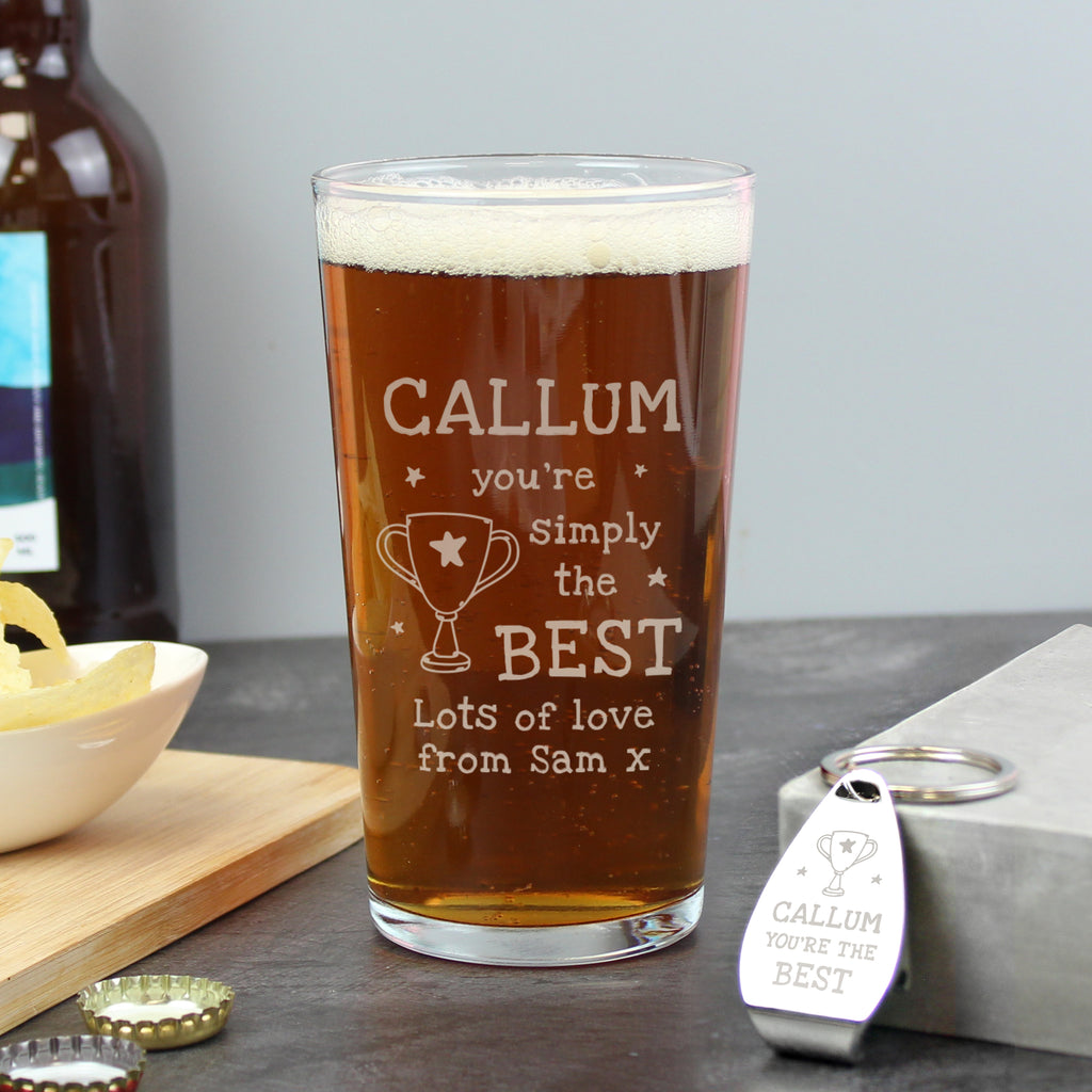 Personalised Simply The Best Pint Glass & Bottle Opener for Father's Day