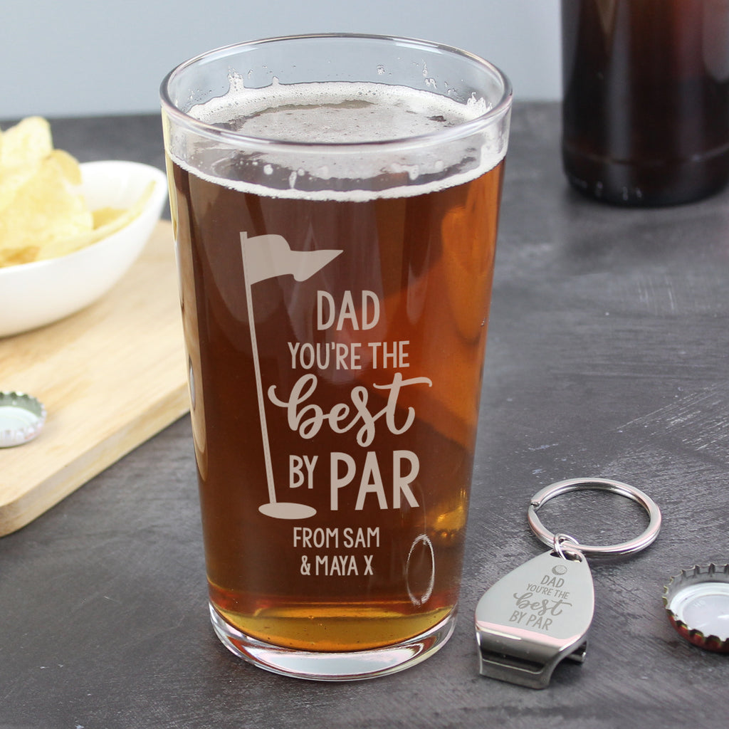 Personalised Best By Par Pint Glass & Bottle Opener | Gift for Him