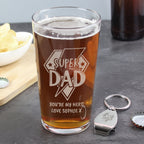 Personalised Super Dad Pint Glass & Bottle Opener | Father's Day Gift