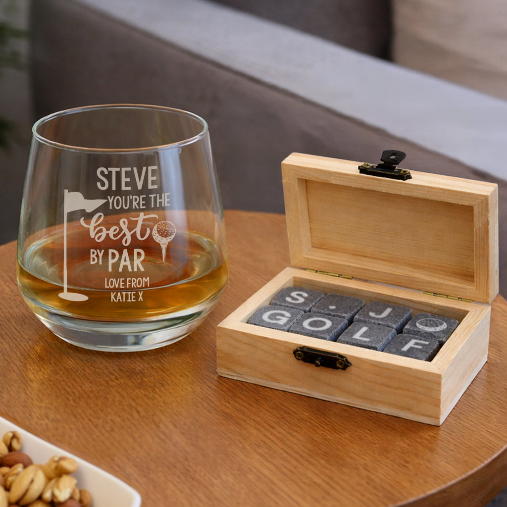 Personalised Best By Par Glass & Whisky Stones | Gift for Him