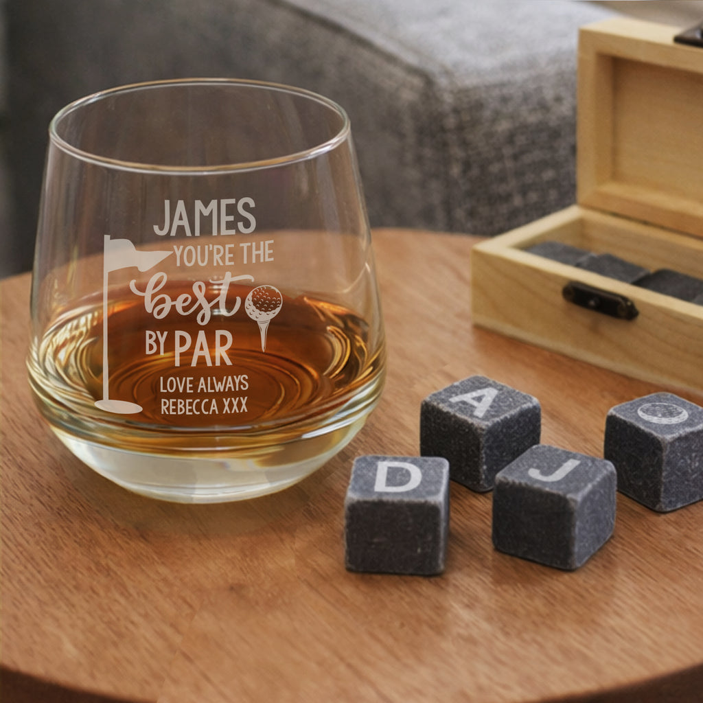 Personalised Best By Par Glass & Whisky Stones | Gift for Him
