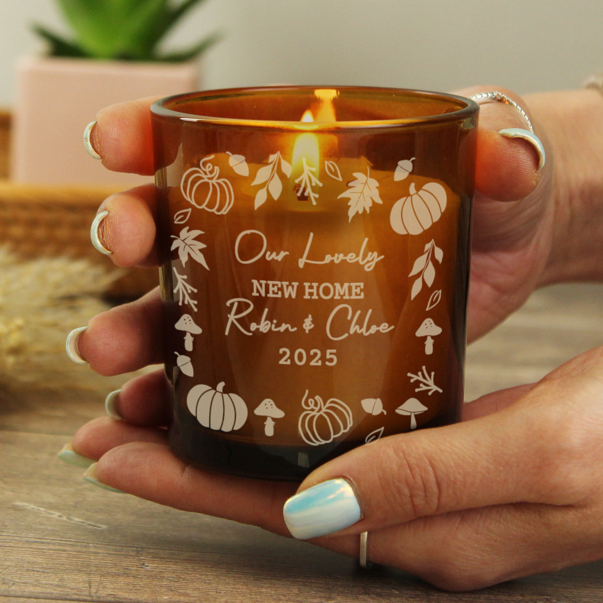 Personalised Pumpkins Amber Glass Candle | Candles & Reed Diffusers | Inspired Creative Gifts