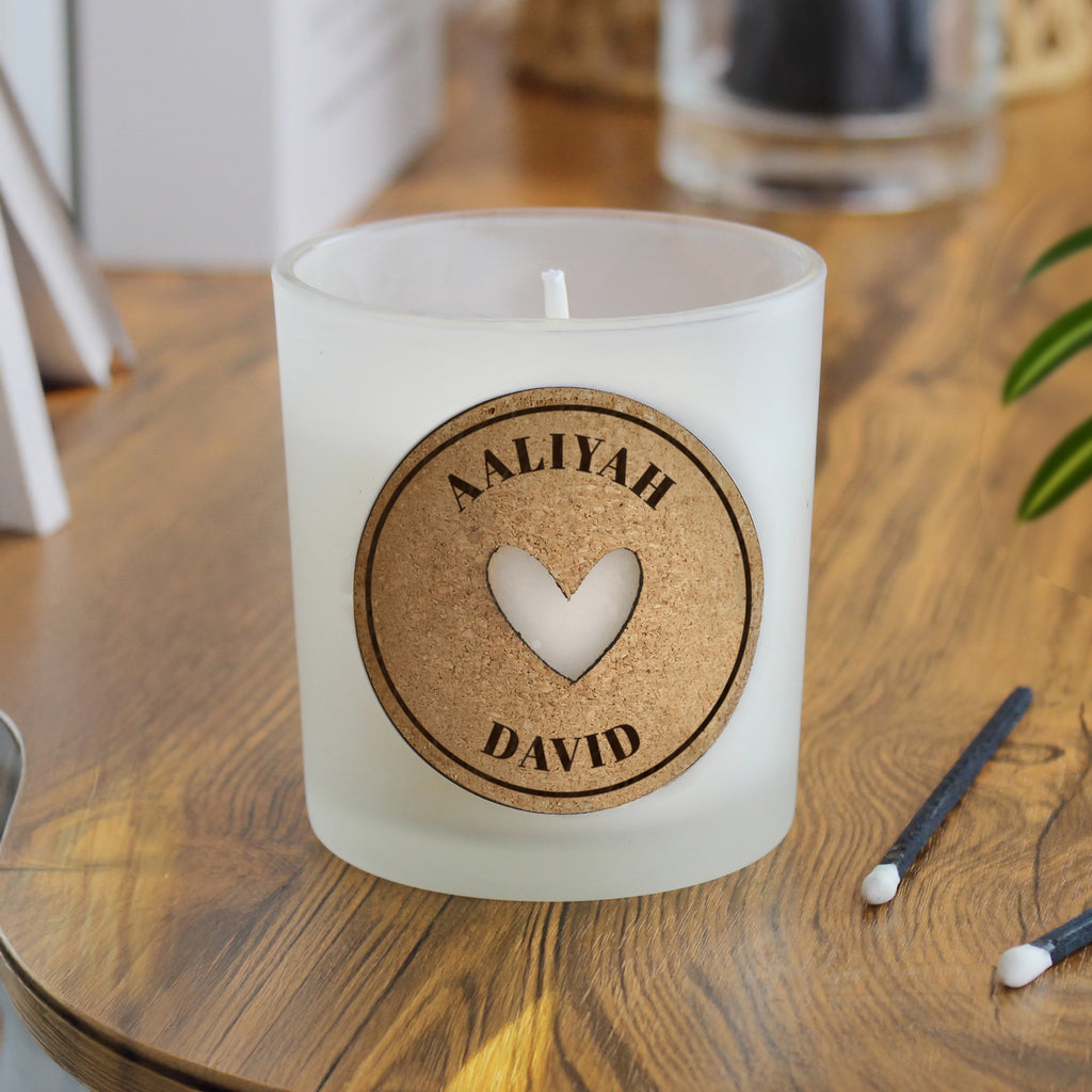 Personalised Heart Cork Label Candle Jar for Christmas