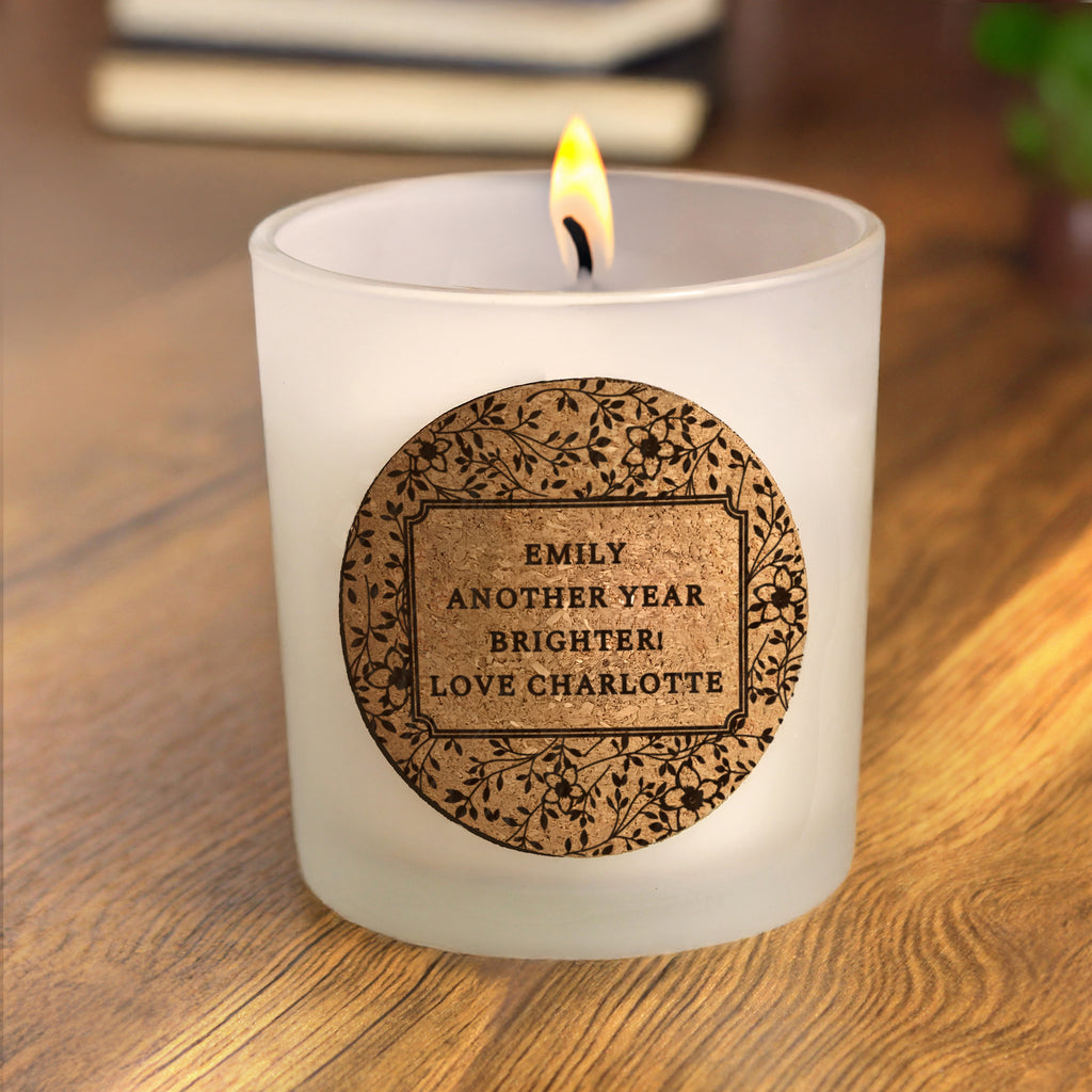 Personalised Floral Cork Label Candle Jar | Candles & Reed Diffusers | Christmas Gift