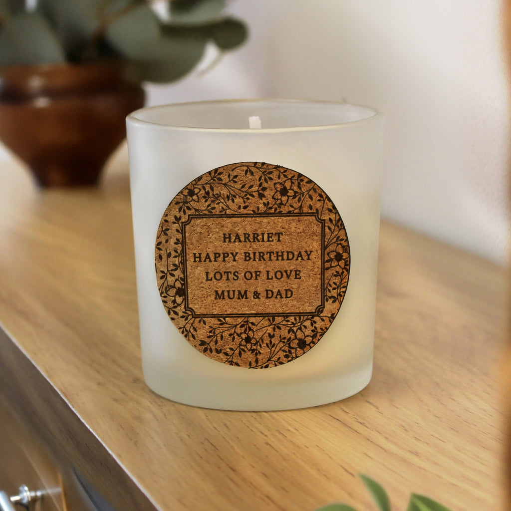 Personalised Floral Cork Label Candle Jar | Candles & Reed Diffusers | Christmas Gift