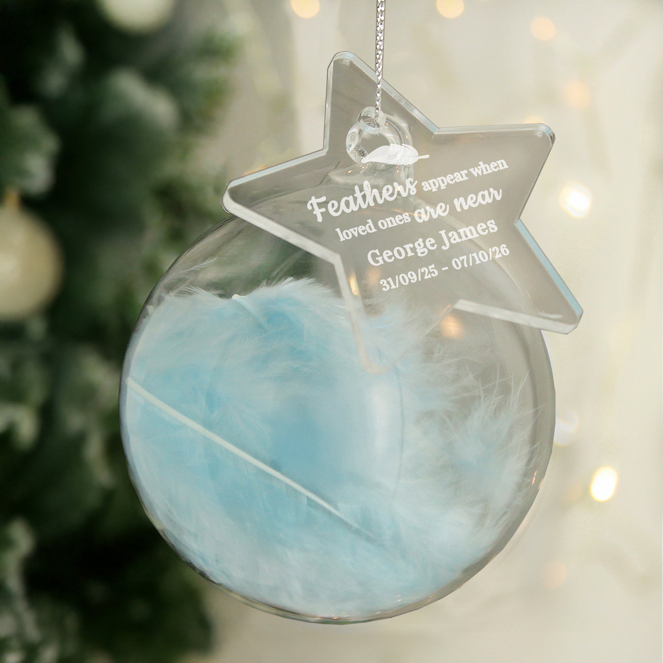 Personalised Blue Memorial Feather Bauble |  | Inspired Creative Gifts