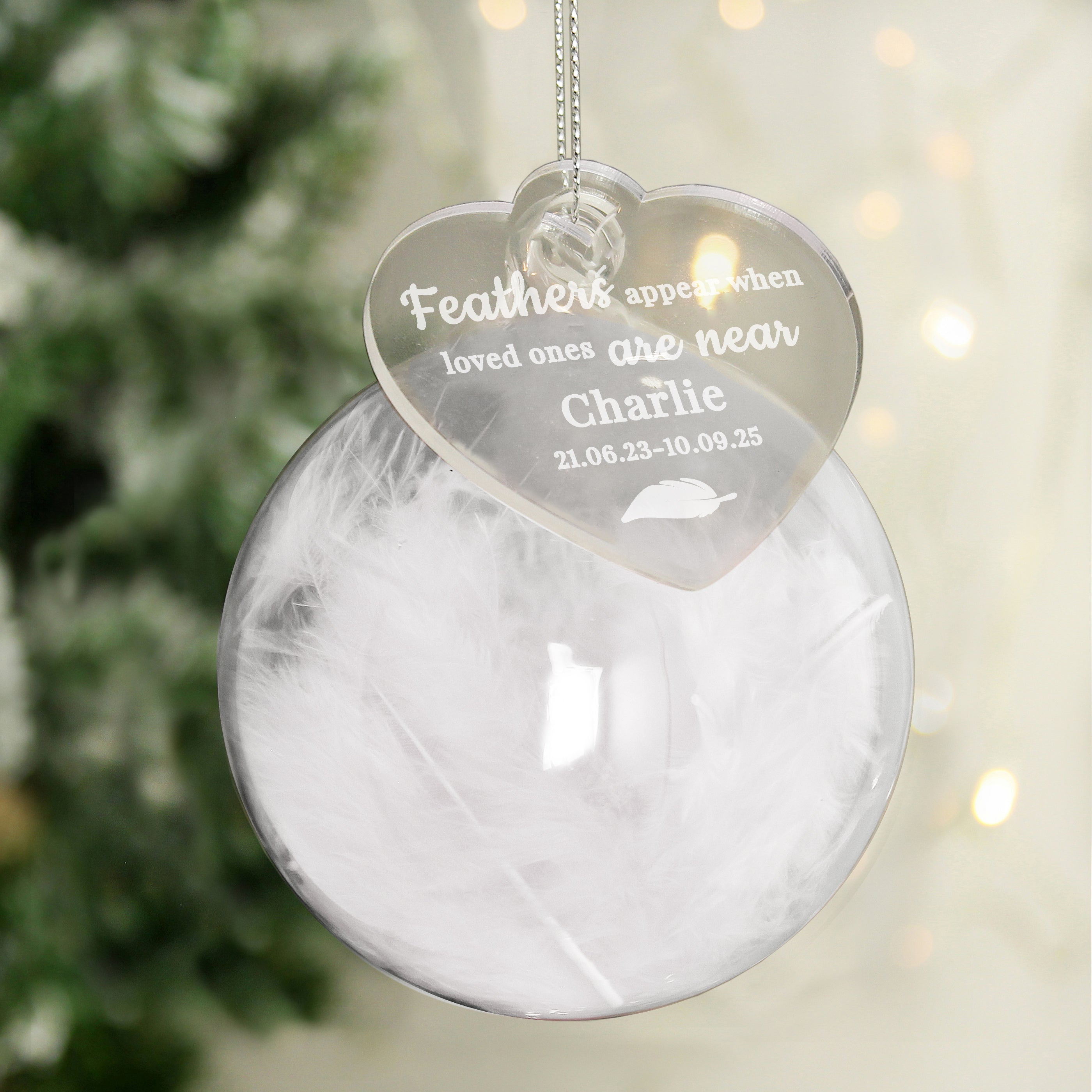 Personalised White Memorial Feather Bauble |  | Inspired Creative Gifts