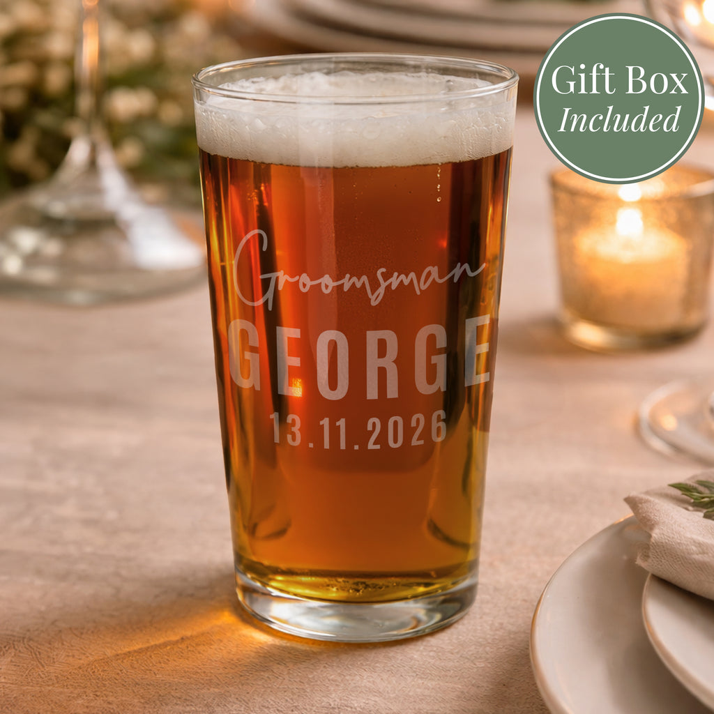 Personalised Groomsman Elegant Pint Glass | Wedding Gift