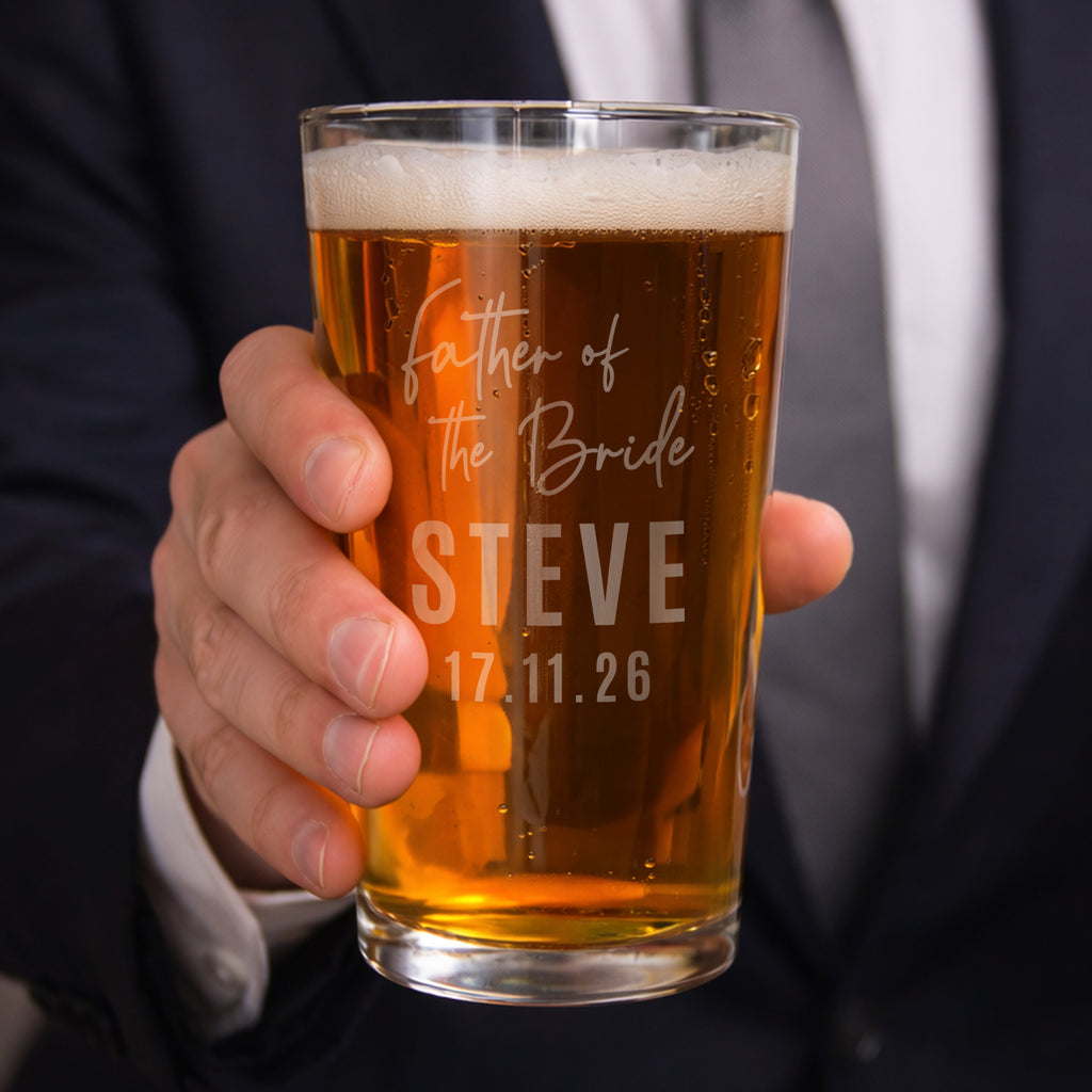 Personalised Father of the Bride Elegant Pint Glass | Wedding Gift