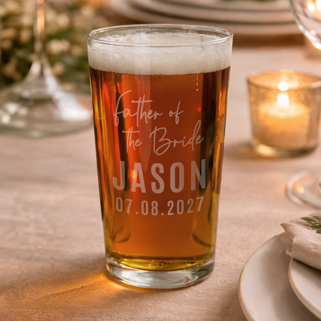 Personalised Father of the Bride Elegant Pint Glass | Wedding Gift