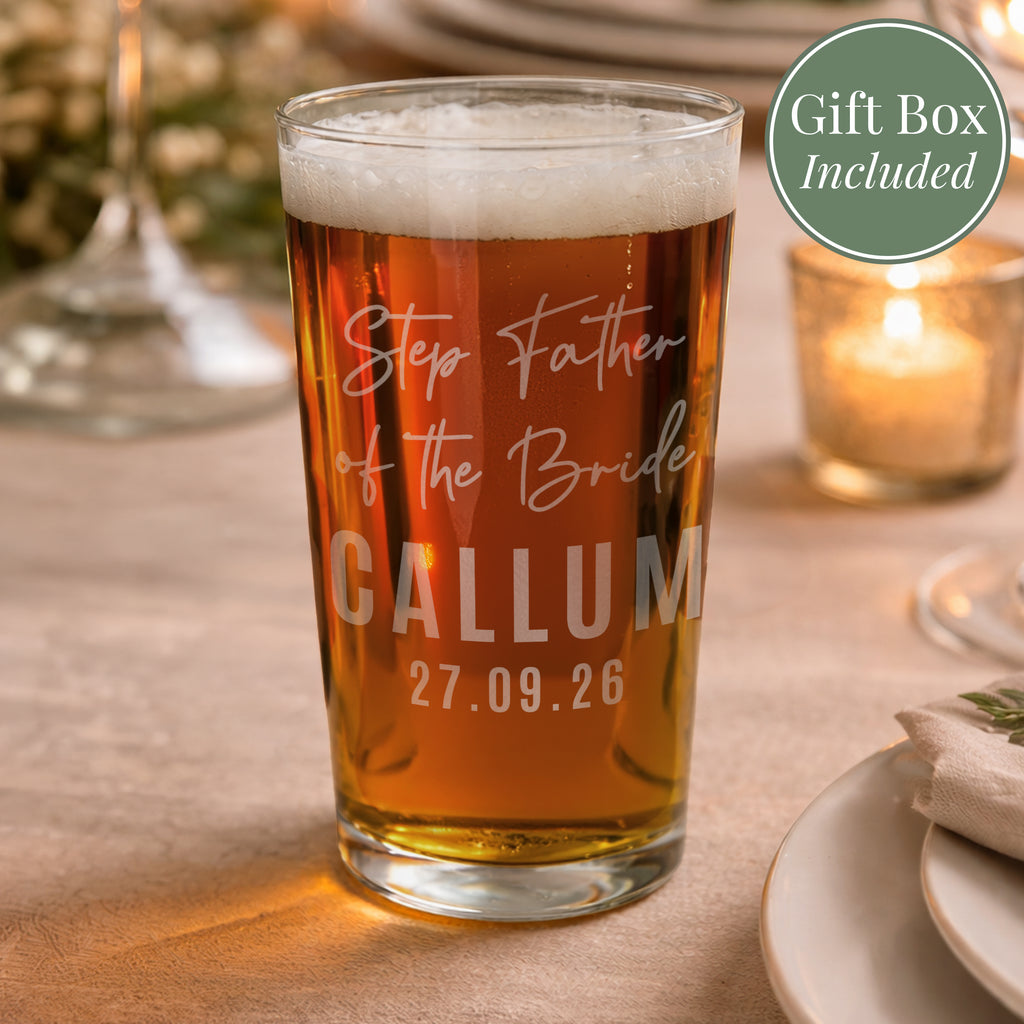 Personalised Wedding Elegant Pint Glass for Wedding