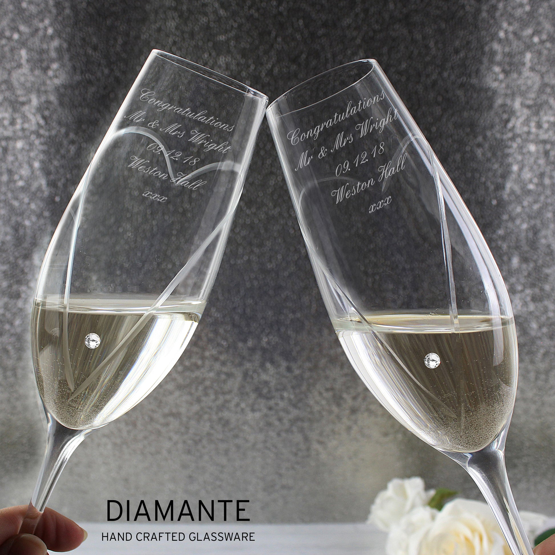 Personalised Hand Cut Heart Pair of Flutes with Gift Box - Champagne Flute - Inspired Creative Gifts