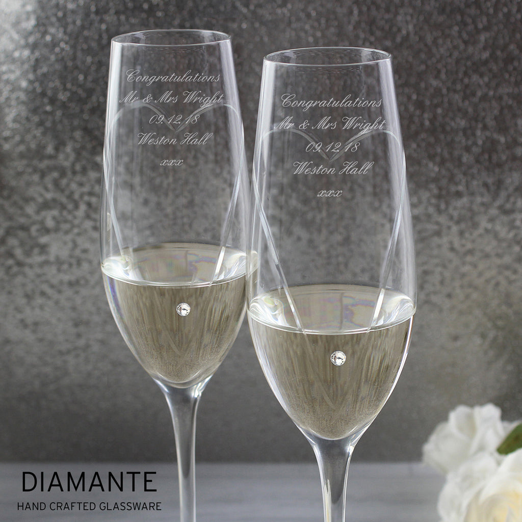 Personalised Hand Cut Heart Pair of Flutes with Gift Box - Champagne Flute - Inspired Creative Gifts