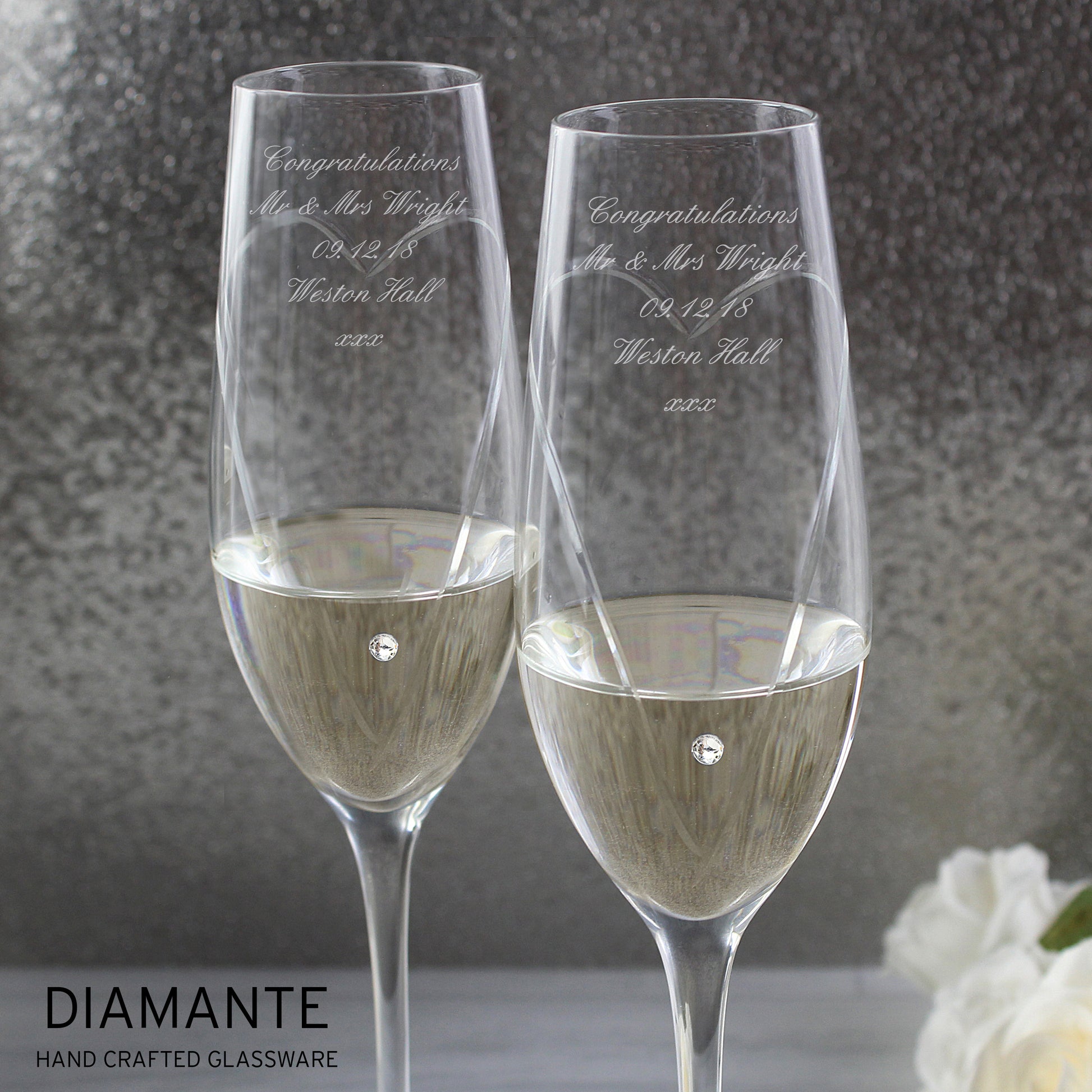 Personalised Hand Cut Heart Pair of Flutes with Gift Box - Champagne Flute - Inspired Creative Gifts