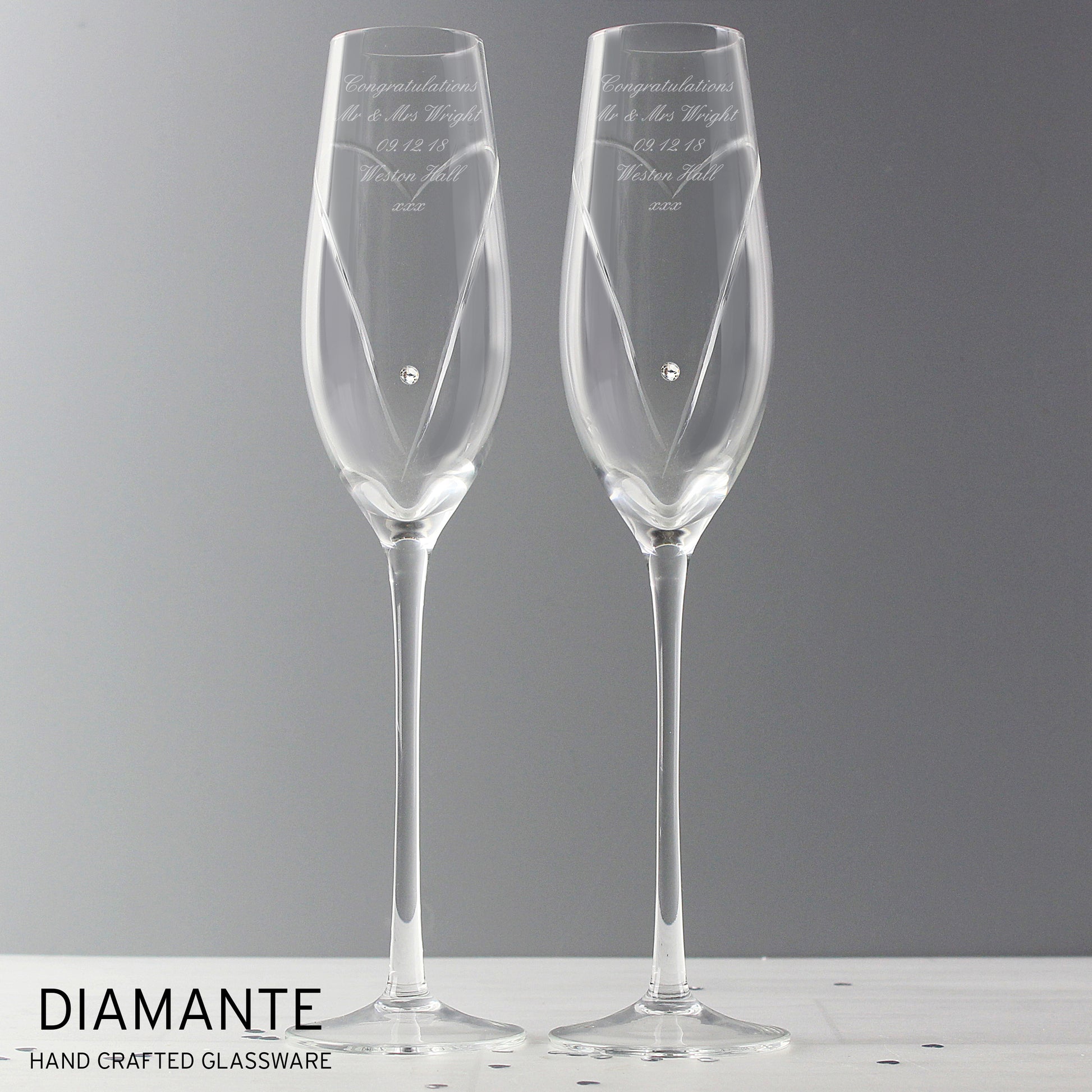 Personalised Hand Cut Heart Pair of Flutes with Gift Box - Champagne Flute - Inspired Creative Gifts