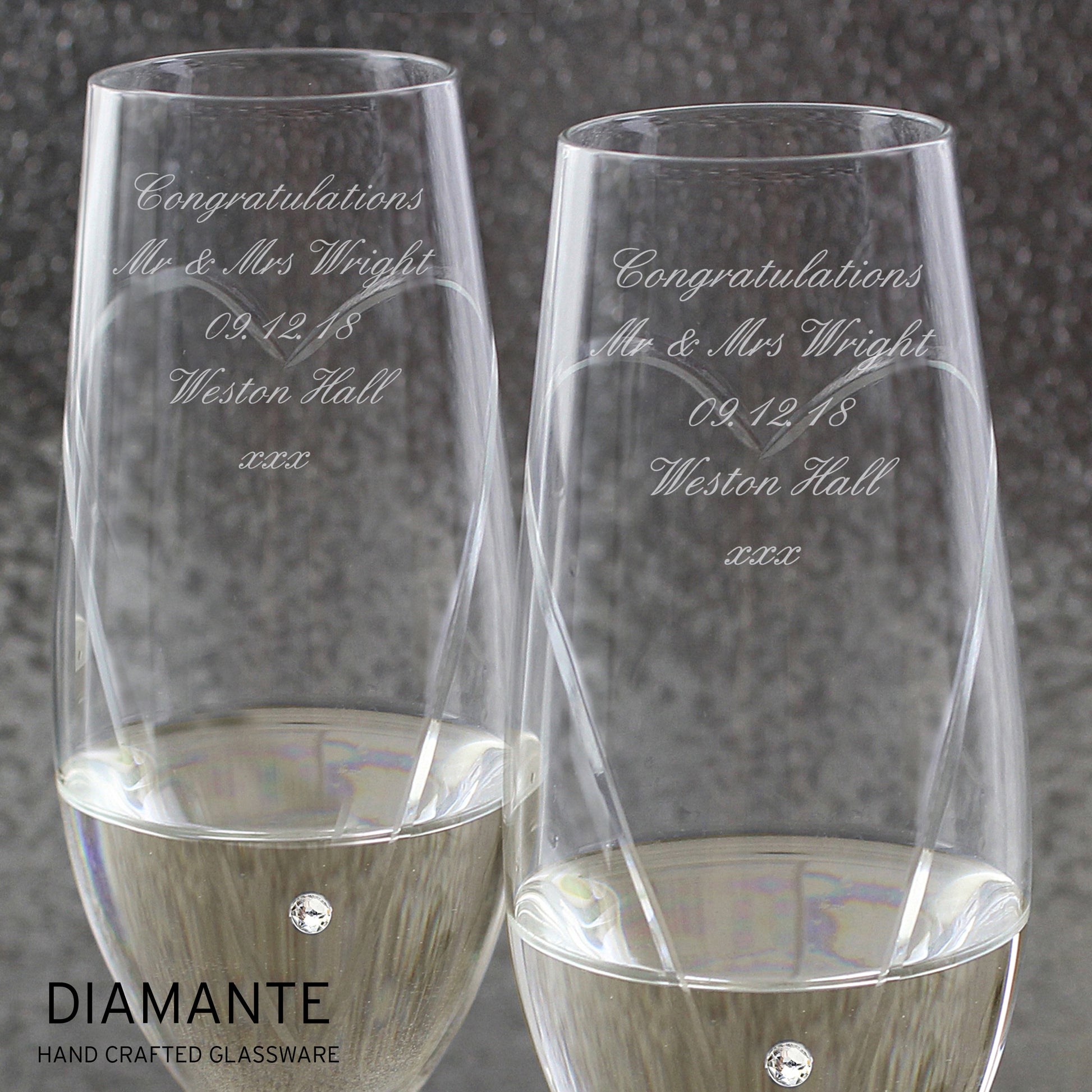 Personalised Hand Cut Heart Pair of Flutes with Gift Box - Champagne Flute - Inspired Creative Gifts