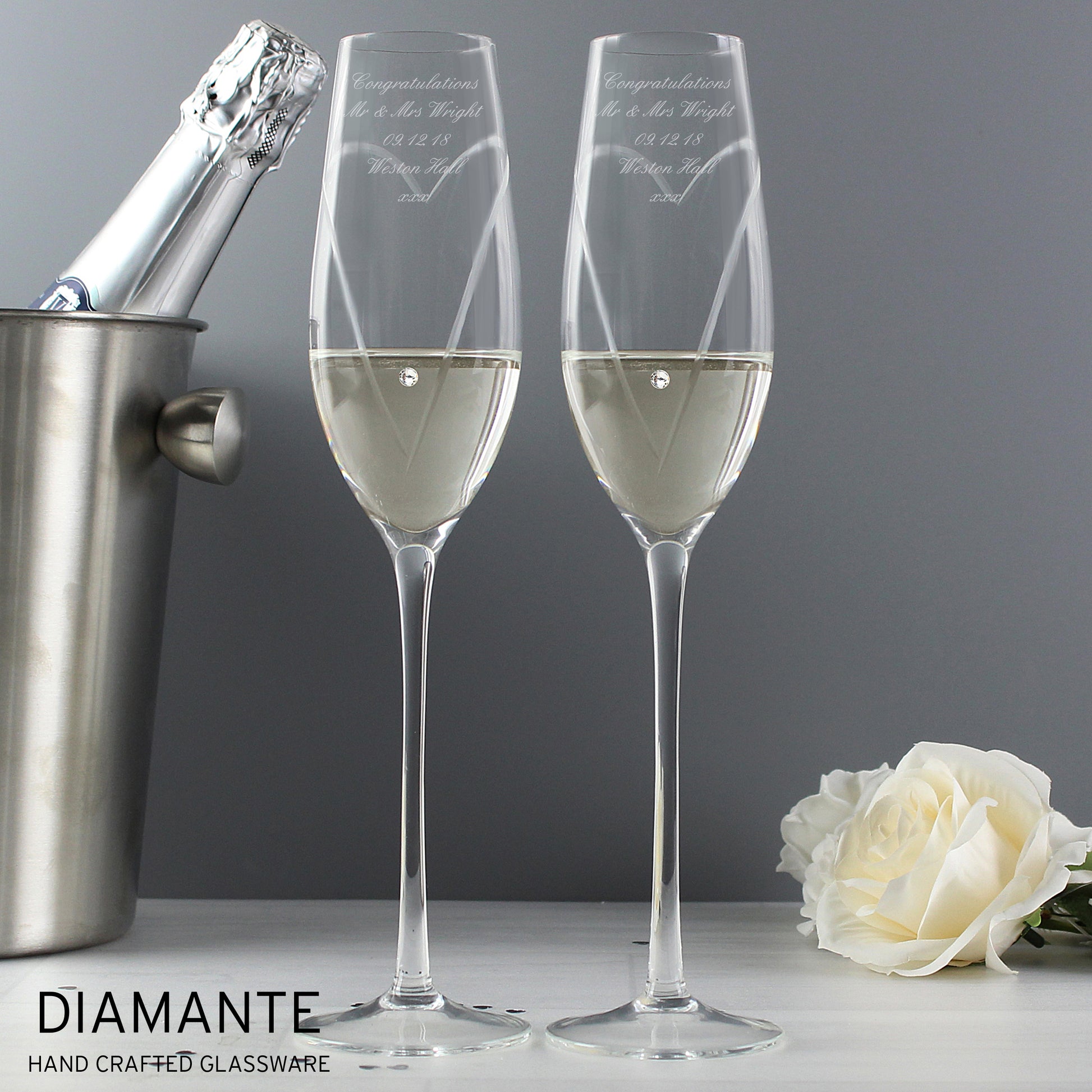 Personalised Hand Cut Heart Pair of Flutes with Gift Box - Champagne Flute - Inspired Creative Gifts