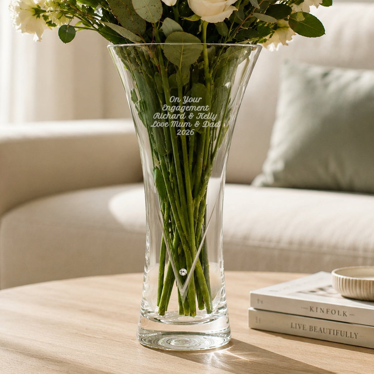 Personalised Large Hand Cut Diamond Effect Heart Vase | Wedding Gift