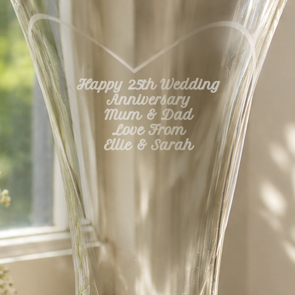 Personalised Large Hand Cut Diamond Effect Heart Vase | Wedding Gift