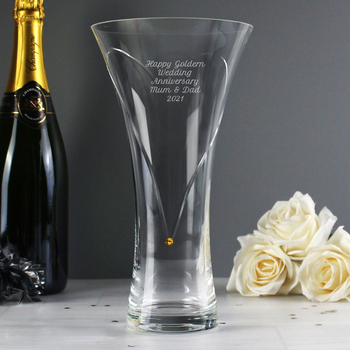 Personalised Large Hand Cut Gold Diamond Effect Heart Vase | Vases