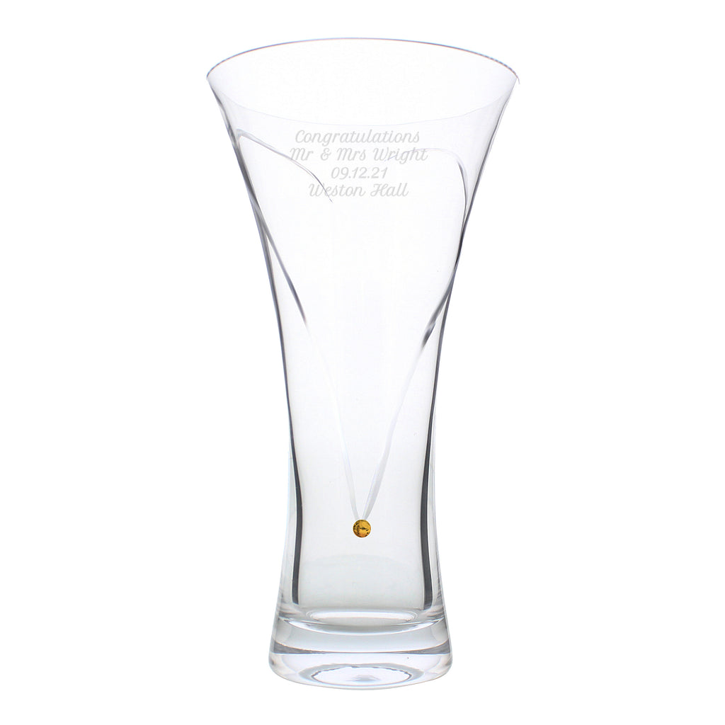 Personalised Large Hand Cut Gold Diamond Effect Heart Vase | Vases