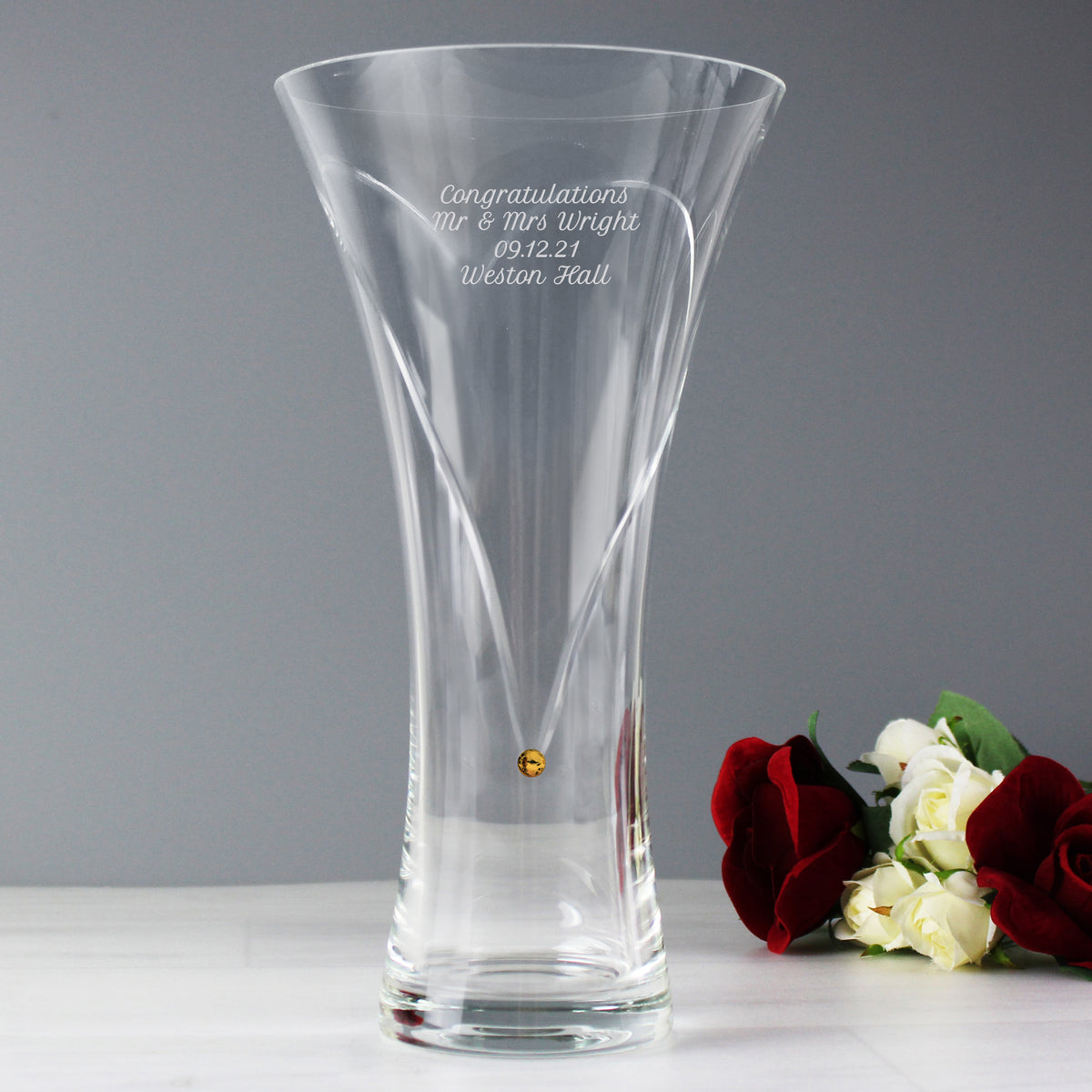 Personalised Large Hand Cut Gold Diamond Effect Heart Vase | Vases