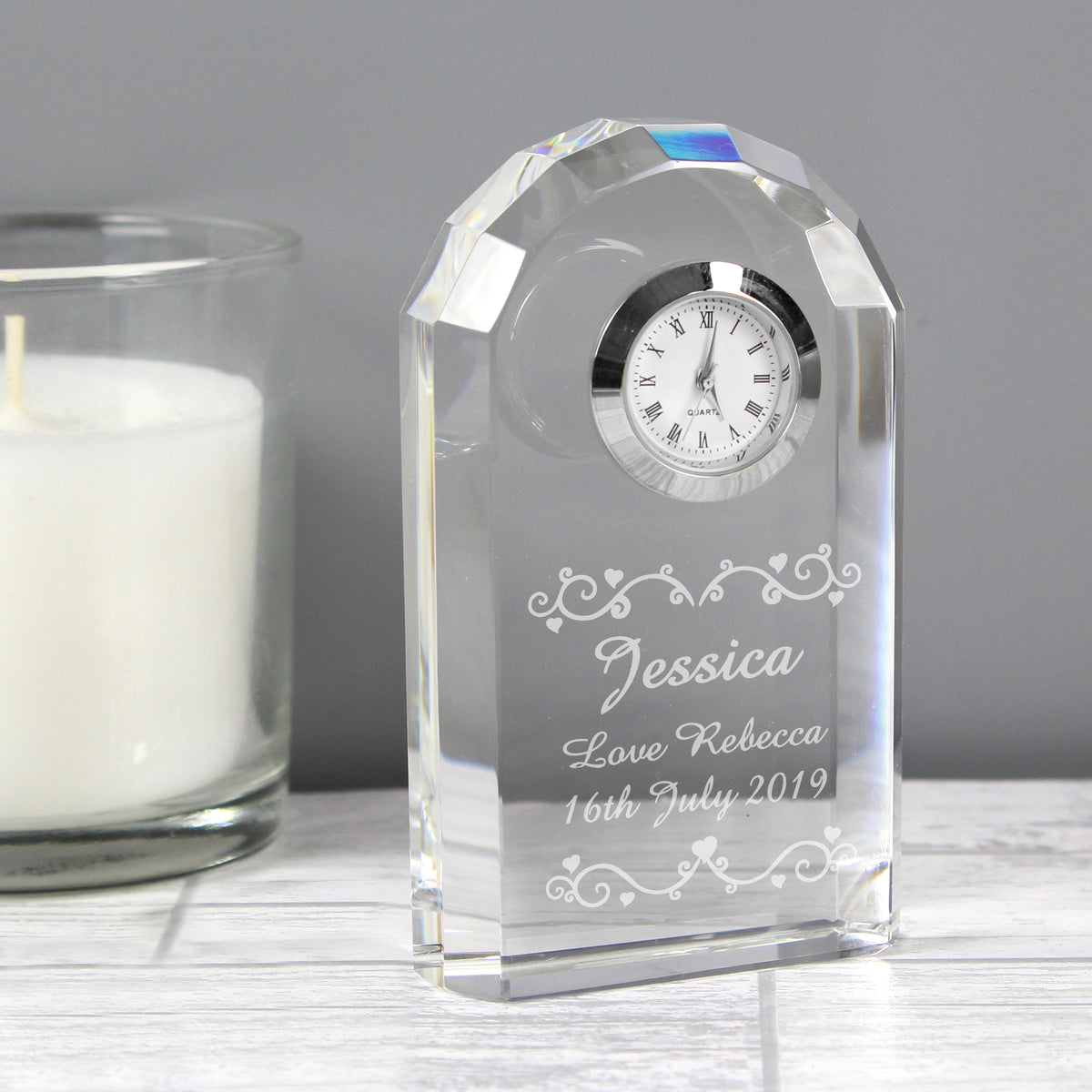 Personalised Heart Swirl Crystal Clock for Wedding