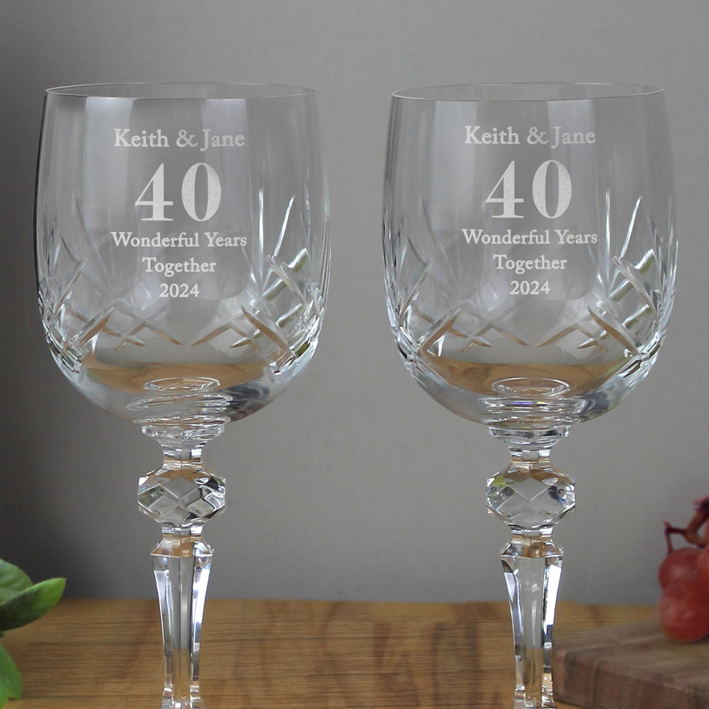 Personalised Anniversary Pair of Crystal Wine Glasses - Wine Glass - Inspired Creative Gifts