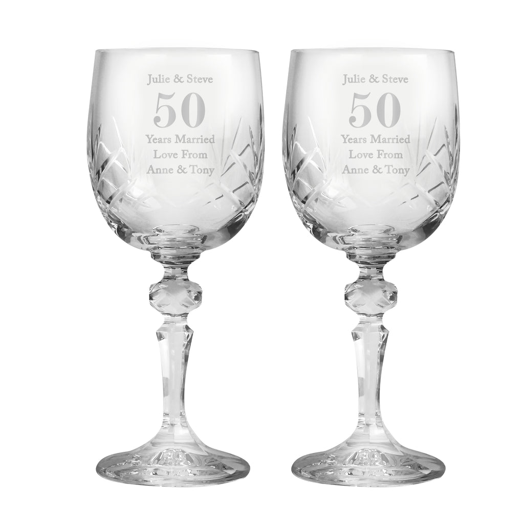 Personalised Anniversary Pair of Crystal Wine Glasses - Wine Glass - Inspired Creative Gifts