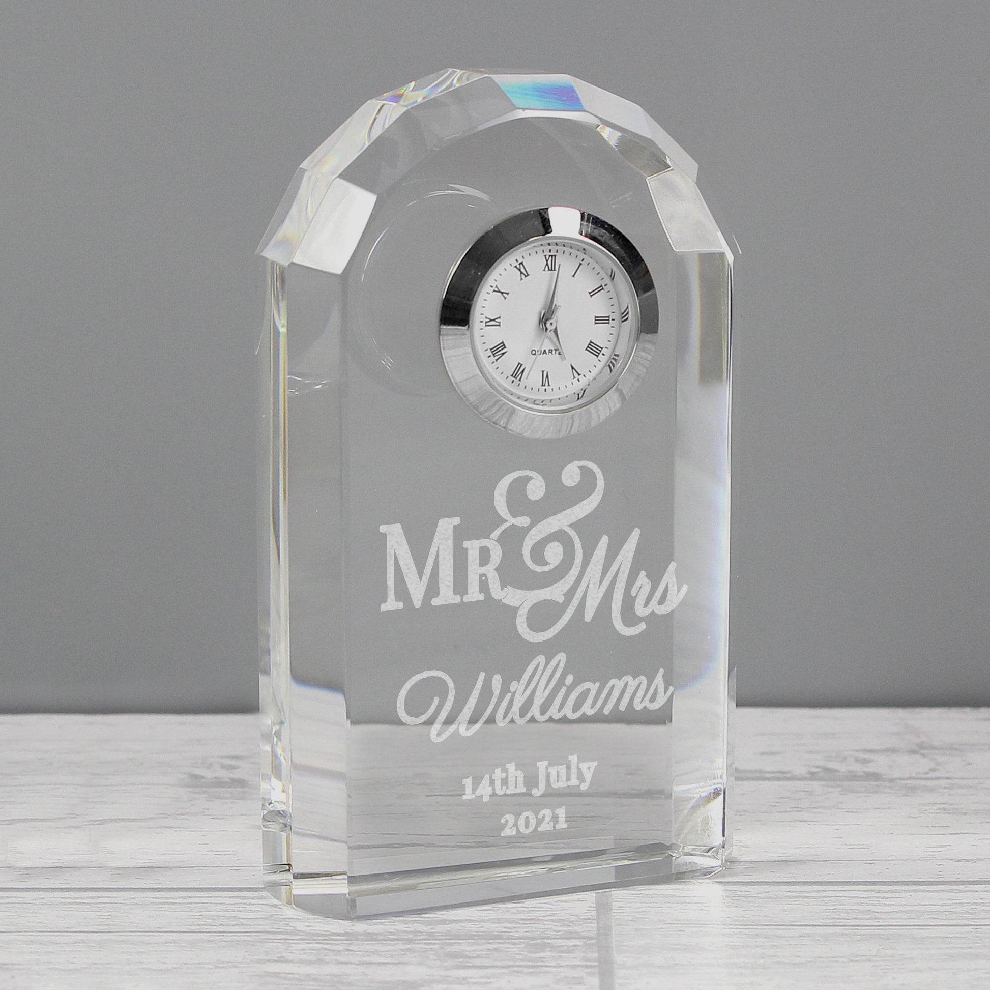 Personalised Mr & Mrs Crystal Clock - Desk Clock - Inspired Creative Gifts