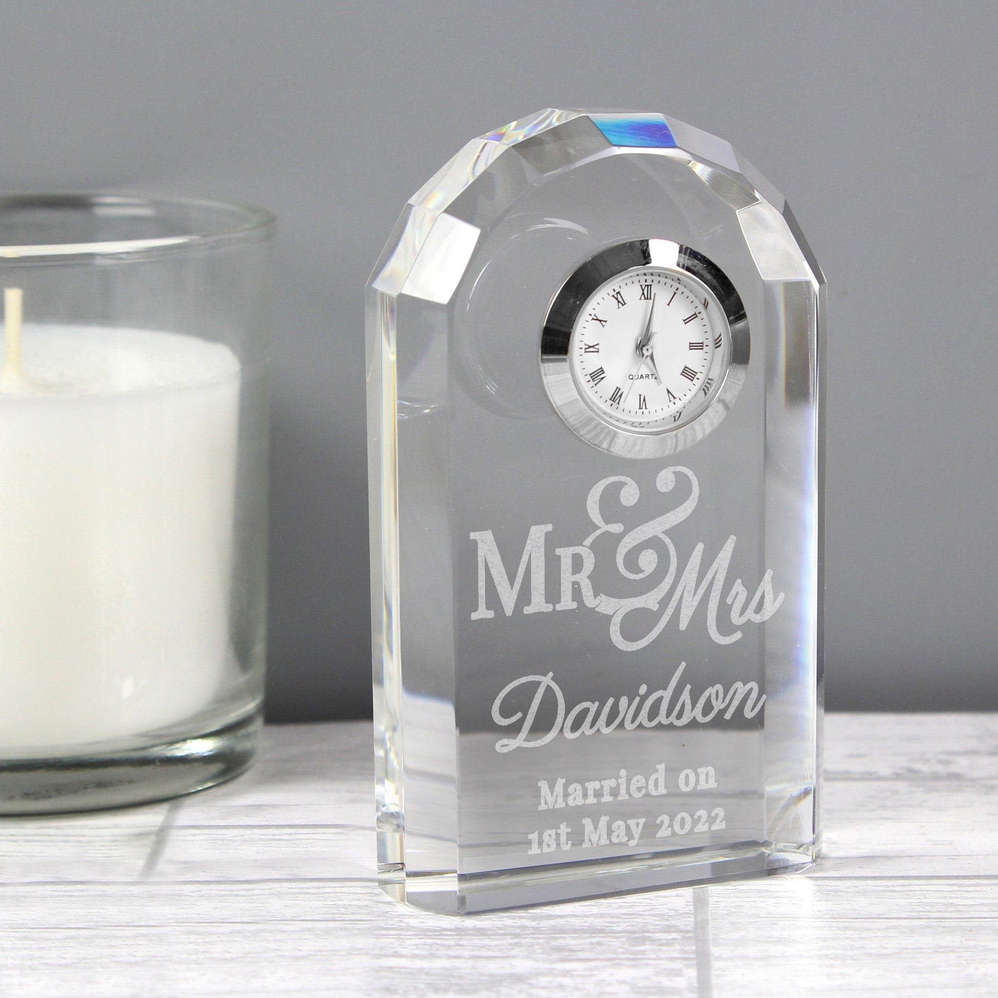 Personalised Mr & Mrs Crystal Clock - Desk Clock - Inspired Creative Gifts