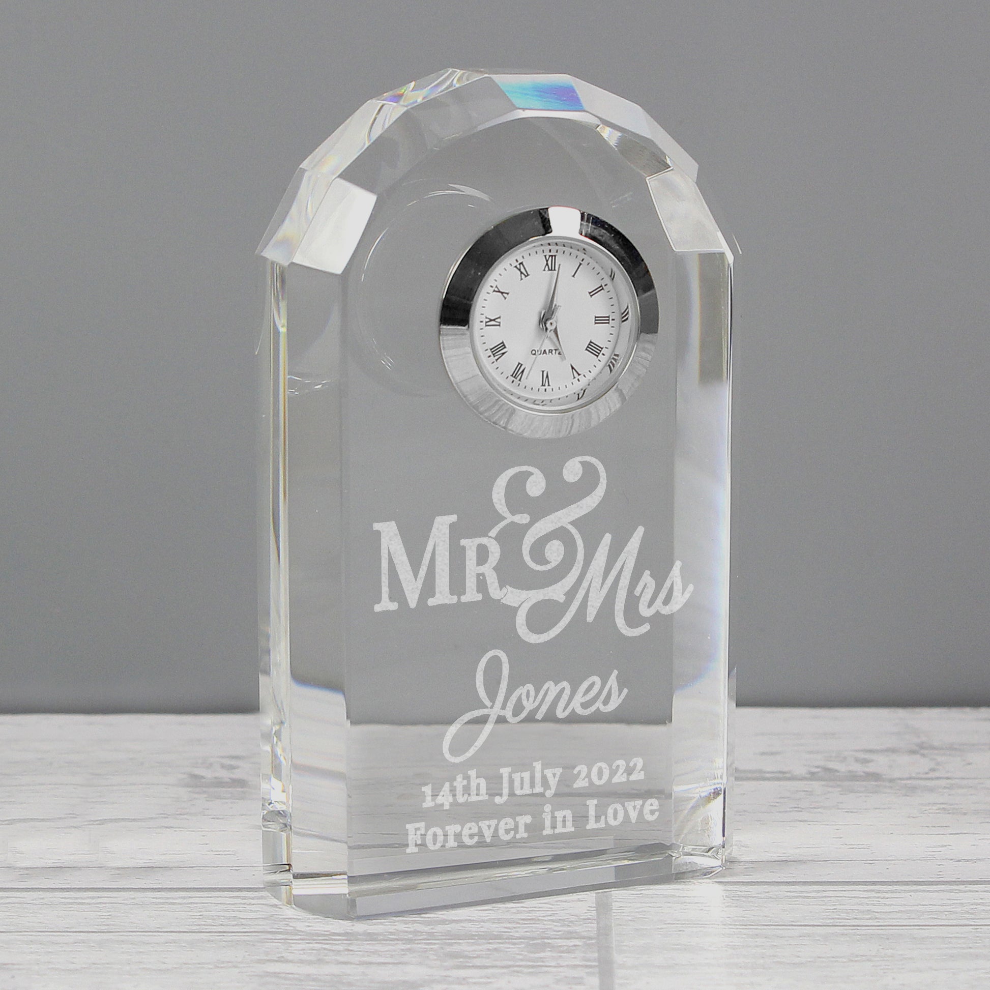 Personalised Mr & Mrs Crystal Clock - Desk Clock - Inspired Creative Gifts