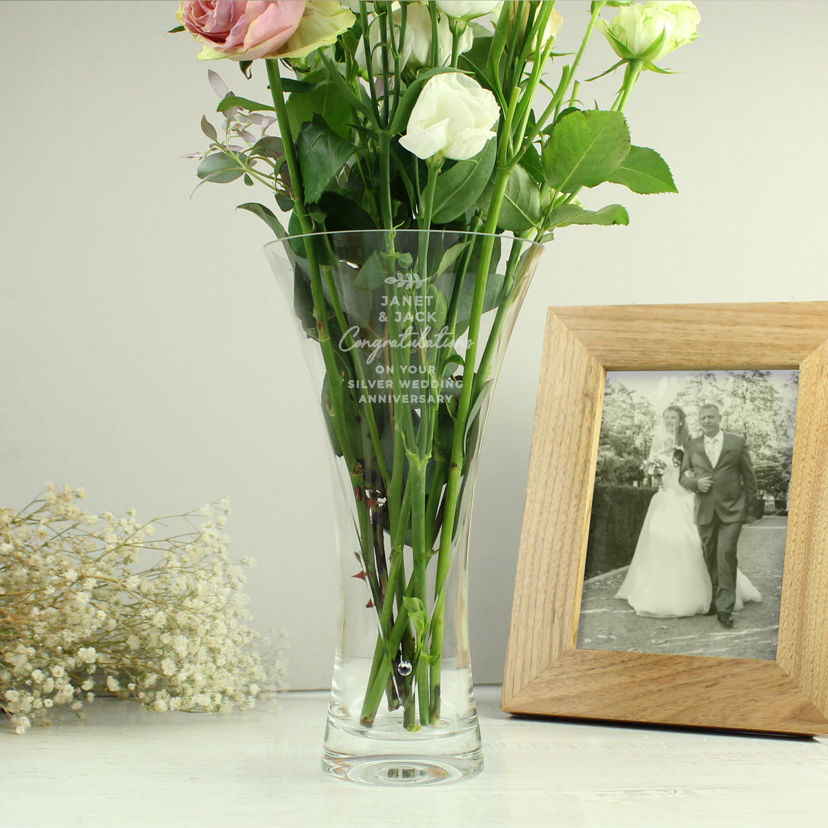 Personalised Leaf Motif Hand Cut Diamond Effect Heart Vase | Vases