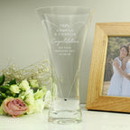 Personalised Leaf Motif Hand Cut Diamond Effect Heart Vase | Vases